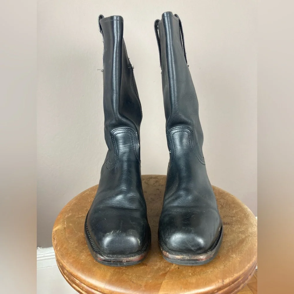 Vintage Frye Square Toe Black Leather Boots - Size 9 1/2